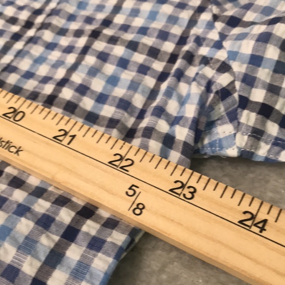 Barbour Tailored Fit Shirt Mens Large Blue Plaid Blue Seersucker Casual Pockets - Picture 8 of 9